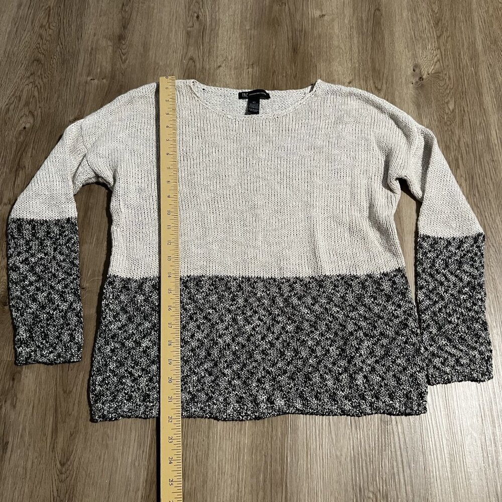 NWT INC International Concepts Neutral Colorblock Sweater Ivory black silver Kni - Picture 7 of 10